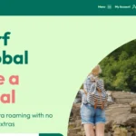 A traveler using Breeze eSIM on their smartphone while exploring a scenic destination.