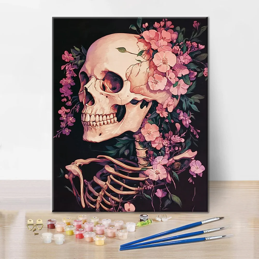 flower skull painting